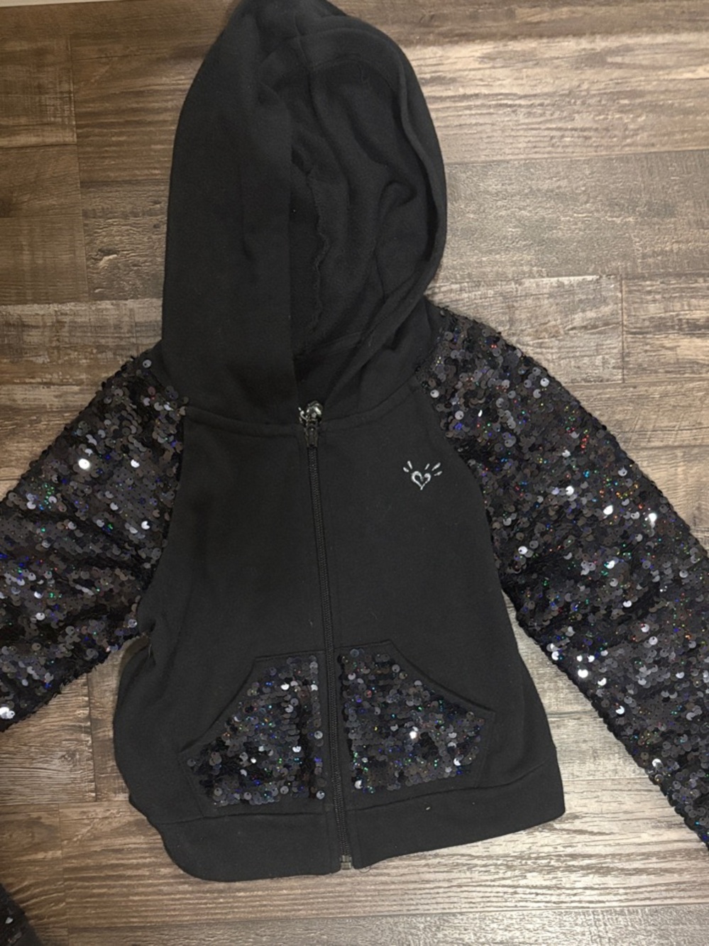 Justice Black Hoodie with Sequin Sleeves
